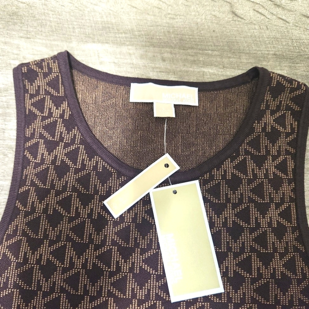 Michael Kors Womens Chocolate Logo Jacquard Tank Dress - Large - Picture 7 of 10